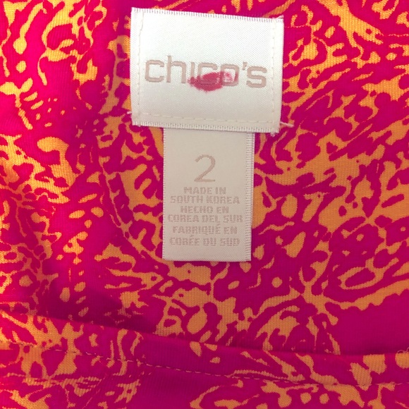 Chico’s Pink and Yellow Dolman Tie Waist Blouse - Picture 4 of 6